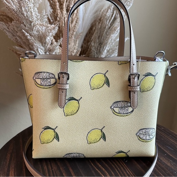 Coach Mollie Tote Bag 25 With Lemon Print Tote in Yellow and Tan - Picture 7 of 14
